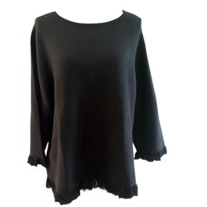 Joan Rivers ladies, long sleeve crewneck black sweater with fringe NWOT XL.